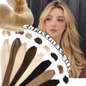 1g Pre-Bonded Echthaar Keratin U Tip Nagel Haar Extensions Glatt Weich Blond - Bild 1 von 26