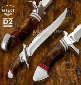 1-OF-A-KIND RARE IMPACT CUTLERY CUSTOM D2 STEEL BOWIE KNIFE BURL WOOD - Picture 1 of 11