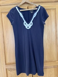 Lilly Pulitzer Navy Blaire Embroidered Pima Cotton Cap Sleeve V Neck Dress Sz. M - Picture 1 of 4