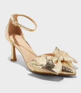 Women's Grace Bow Heels with Memory Foam Insole , Size 8 Gold - Picture 1 of 7