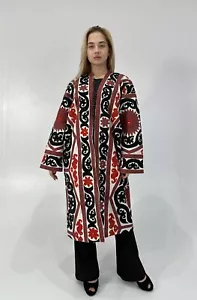 Handmade Upcycled Uzbek Suzani Embroidery Chapan Coat/Robe/Kaftan/Kimono Vintage - Picture 1 of 14