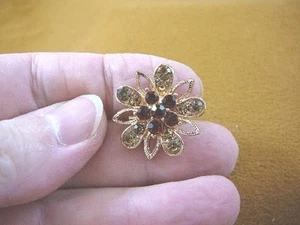 (bb600-1) cognac schwarz Strass Kristall filigran Blume goldfarben Brosche Anstecknadel - Bild 1 von 2