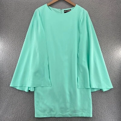 Marc Bouwer Dress Womens Large Green Seafoam Sleeveless Cape Above Knee Shift - Image 1 of 4