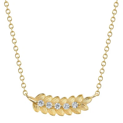 Collar Colgante Hoja Diamante Oro Amarillo 14K Corte Redondo Natural 0.08 CT Foto 1 de 4