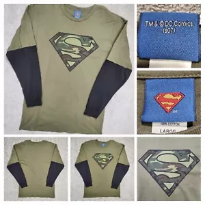 Vintage Superman DC Comics Graphic T-Shirt L/S Camo Shield Men’s Size L EUC 2007 - Picture 1 of 12