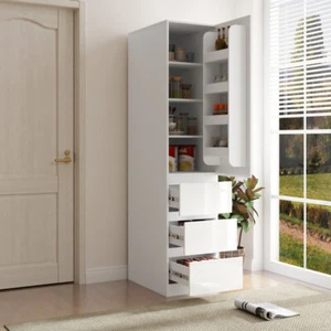 Kitchen Pantry Storage Cabinet,Food Pantry Cabinet w/Doors shelves drawers White - Picture 1 of 14
