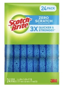 Scotch Brite Blue Non-Scratch Scrub Sponges 24 PACK 3M Individually Wrapped NEW - Picture 1 of 8
