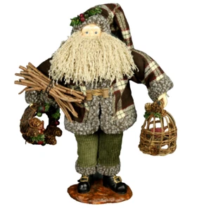 Santa Claus Figure / Doll holding Gifts (Wreath, Birdcage, Bundle of Sticks) 16" - Picture 1 of 20