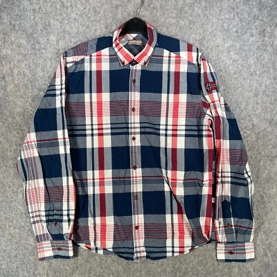 Camisa Napapijri Para Hombres Grande Azul Marino Bandera Noruega Logo Cuadros Cuadros Luz Top Foto 1 de 4