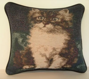Cat - Longhaired Grey & White Cat, Small Tapestry Pillow New - Picture 1 of 5