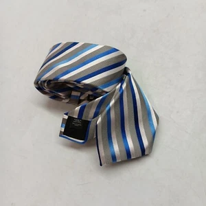 Corbata Express 100 % seda azul gris blanco rayas hombre 58 x 3 - Imagen 1 de 5