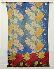 Indian Kantha Queen Size Quilt Coverlet Handmade Bedcover Throw Bedspread Cotton