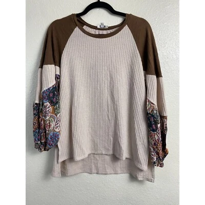 Suéter Umgee Floral Térmico Tejido Gofre Campesino Boho Talla Pequeña Marrón Hippie Foto 1 de 4