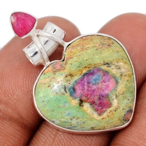 Heart - Natural Ruby In Fuchsite & Ruby 925 Silver Pendant Jewelry CP68624 - Picture 1 of 1