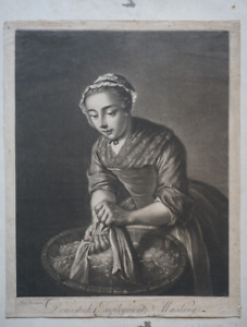 Philippe MERCIER (1689-1760) GRANDE GRAVURE ANGLAISE XVIII° PORTRAIT FEMME MODE