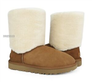 UGG Classic Short II Sherpa Cuff Chestnut Fur Boots Womens Size 8 *NIB*