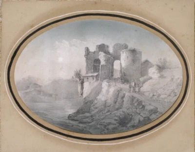 Dessin époque romantique au lavis et mine de plomb 19ème signature? - Photo 1/3