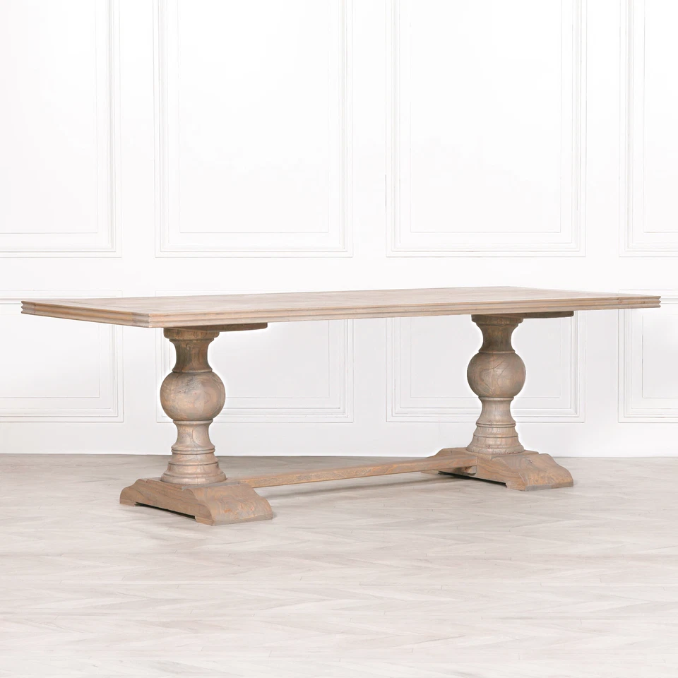 SECONDS French Style Pedestal Rectangular Rustic Wooden Large 240cm Dining Table - Image 1 of 4