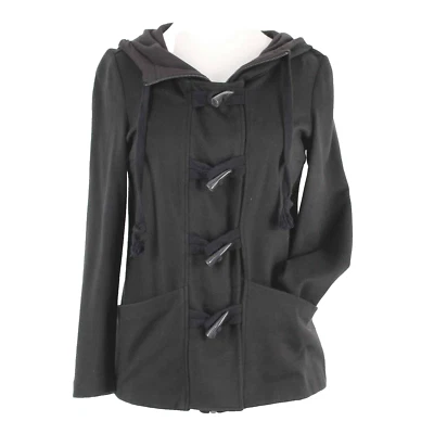 Kensie Jacket Sz S Black Button Zip Up Hooded Pockets Cotton Blend Jacket - Image 1 of 4