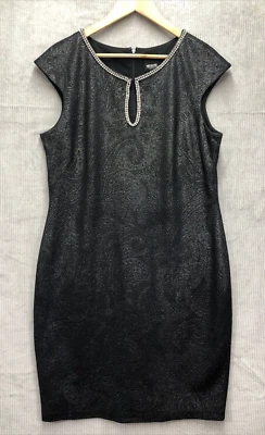 Melrose Social Dress Size 16 Black Silver Paisley Bling Neckline Sleeveless - Image 1 of 4