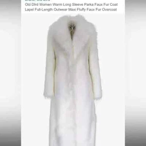 OLD DIRD WHITE FAUX FUR LONG COAT JACKET XL - Picture 1 of 3