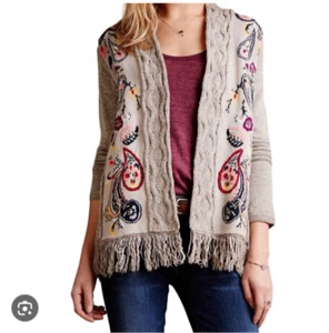 Antropology Sleeping On Snow Folkloric Paisley Size XS Boho Wool Blend Cardigan - Picture 1 of 7