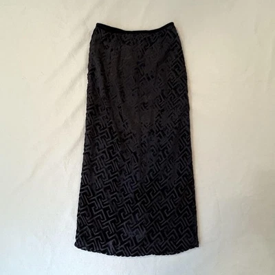 Harolds Skirt Womens 6 Black Velvet Burnout Maxi Slit Lined Geometric Party Goth - Image 1 of 4