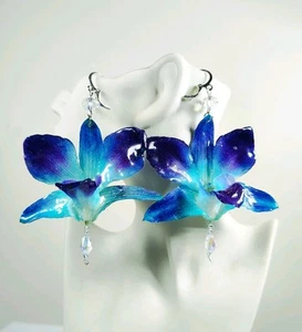Real Orchid Flower Earrings - Picture 1 of 4