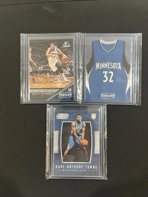 2015-16 Threads Karl-Anthony Towns Rookie RC Lot (3) Die Cut, Leather, Base - Image 1 of 4