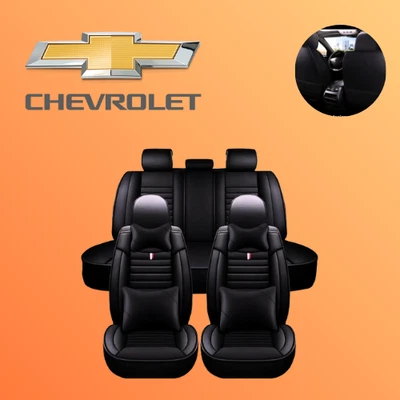 Funda de asiento con cojín de 5 asientos de lujo de cuero negro para todos Chevrolet ajuste personalizado Foto 1 de 4