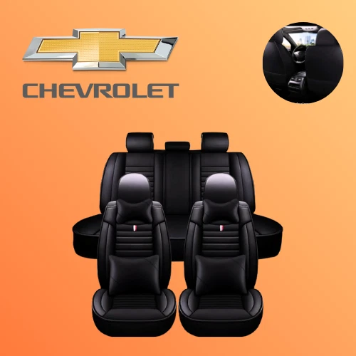 Funda de asiento de cuero de ajuste personalizado negra con cojín de lujo de 5 asientos para todos Chevrolet Foto 1 de 4