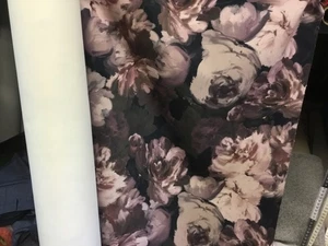 TED BAKER  VELVET PRINT UPHOLSTERY FABRIC  by meter dark lilacs pinks Black - Picture 1 of 2