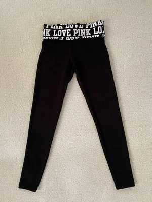 Victoria Secret ~ LOVE PINK ~ Bling Fold over Waist Black Slim Fit Leggings XS - Image 1 of 4