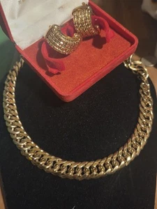Vtg GIVENCHY Logo Chain Link Choker Necklace RUNWAY Gold Tone With Earrings Lot - Picture 1 of 11