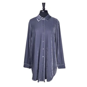 Weiche Umrandung Damen Shirt 1X Lavendel Samt Stretch Knopfleiste Tunika Top - Bild 1 von 8