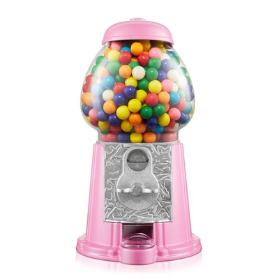 12" Gumball Machine with Coin Bank - Pink, Vintage Bubble Gum Candy Dispenser - Image 1 of 4
