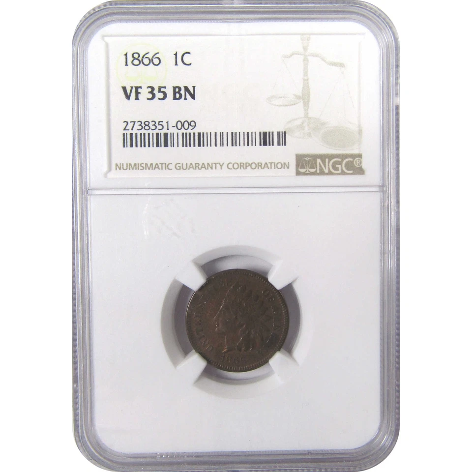 1866 Indian Head Cent VF 35 BN NGC Penny 1c Coin SKU:I17376 - Image 1 of 4