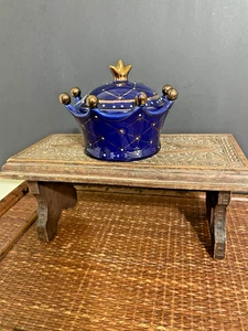 Sopera De Corona Crown Tureen Blue Gold Trim  4 1/2" tall - Picture 1 of 4