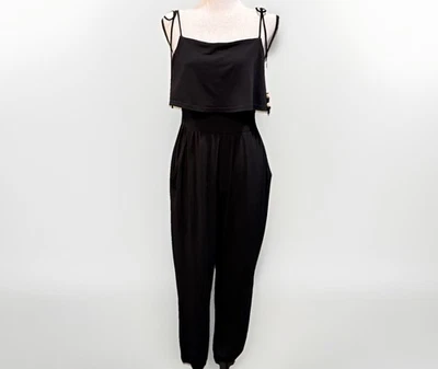 BCBGeneration Women's Small Black Jumpsuit All Over Stretch Spaghetti Bead Strap - Image 1 of 4