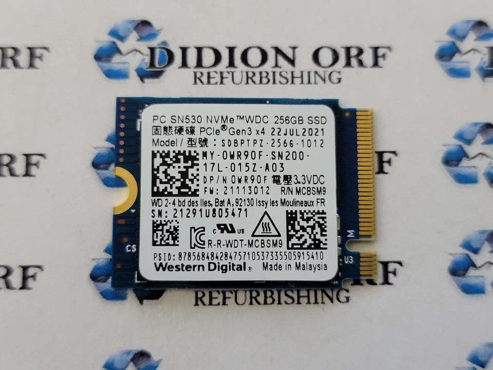 WD 256GB M.2 NVMe 2230 SSD SDBPTPZ-256G-1012, Grade A, SKU 10655 - Image 1 of 1