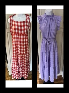 Lot of 2 Womens Dresses Size Medium Skue Shein Red Plaid Purple Smocking - Picture 1 of 8