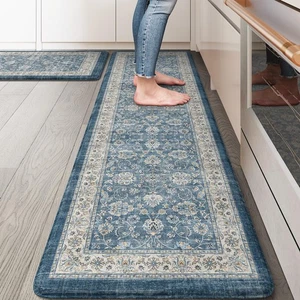 Anti Müdigkeit Küchenmatten für Boden, Boho Distressed Blau Küchenteppiche Sets o... - Bild 1 von 9