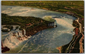 Vista aérea Cataratas del Niágara American & Horseshoe Falls NY Postal H874 - Imagen 1 de 2