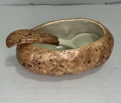 Plato de cerámica vintage con diseño de patata crema agria / salsa tazón para servir con cuchara 🥔🥔 Foto 1 de 4