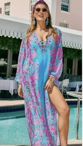 Lilly Pulitzer Frey Maxi Cover Up Seaweed Samba Pink Blau Gr. XXS / XS Oversized - Bild 1 von 10