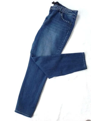 Pantalones de mezclilla ajustados Catherine Malandrino Y2K astilla tachonada cintura talla 14 Foto 1 de 4