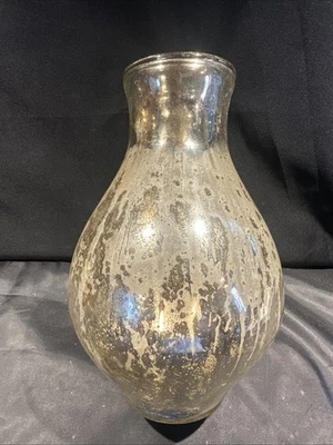SHIPS FREE Pottery Barn 10 1/2” Hand Blown Mercury Glass Tall Vase Round Silver - Image 1 of 4