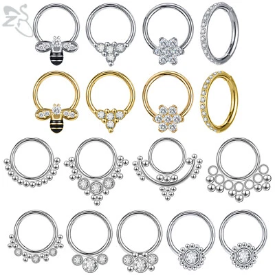 Anillo de nariz de acero inoxidable con flor de abeja circonita cúbica aro de cristal anillo de tabique perforación de caracola Foto 1 de 4