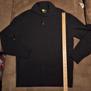 MASSIMO DUTTI WOOL CASHMERE SWEATER HENLEY BUTTON WITH COLLAR BLACK - Picture 1 of 15