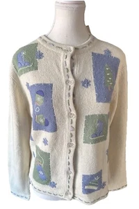 Women’s Croft And Barrow Embroidered Winter Knit Top Soft Blue & Green Trees PM - Picture 1 of 20